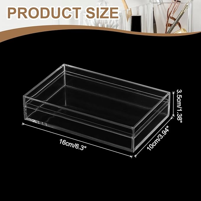 Acrylic Box with Lid, 6.3 x 6.3 x 1.38 in Acrylic Display Case Plastic Square Cube Container Storage Holder Stackable Bins for Cosmetic Collectible Candy Jewelry(2 Pack, Clear)
