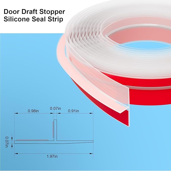 T-Shaped Door Draft Stopper, 1.97 in x 20 Ft Silicone Seal Strip for Windows Gaps, Weather Stripping Alien Seal Strip Shower Sweep, Clear
