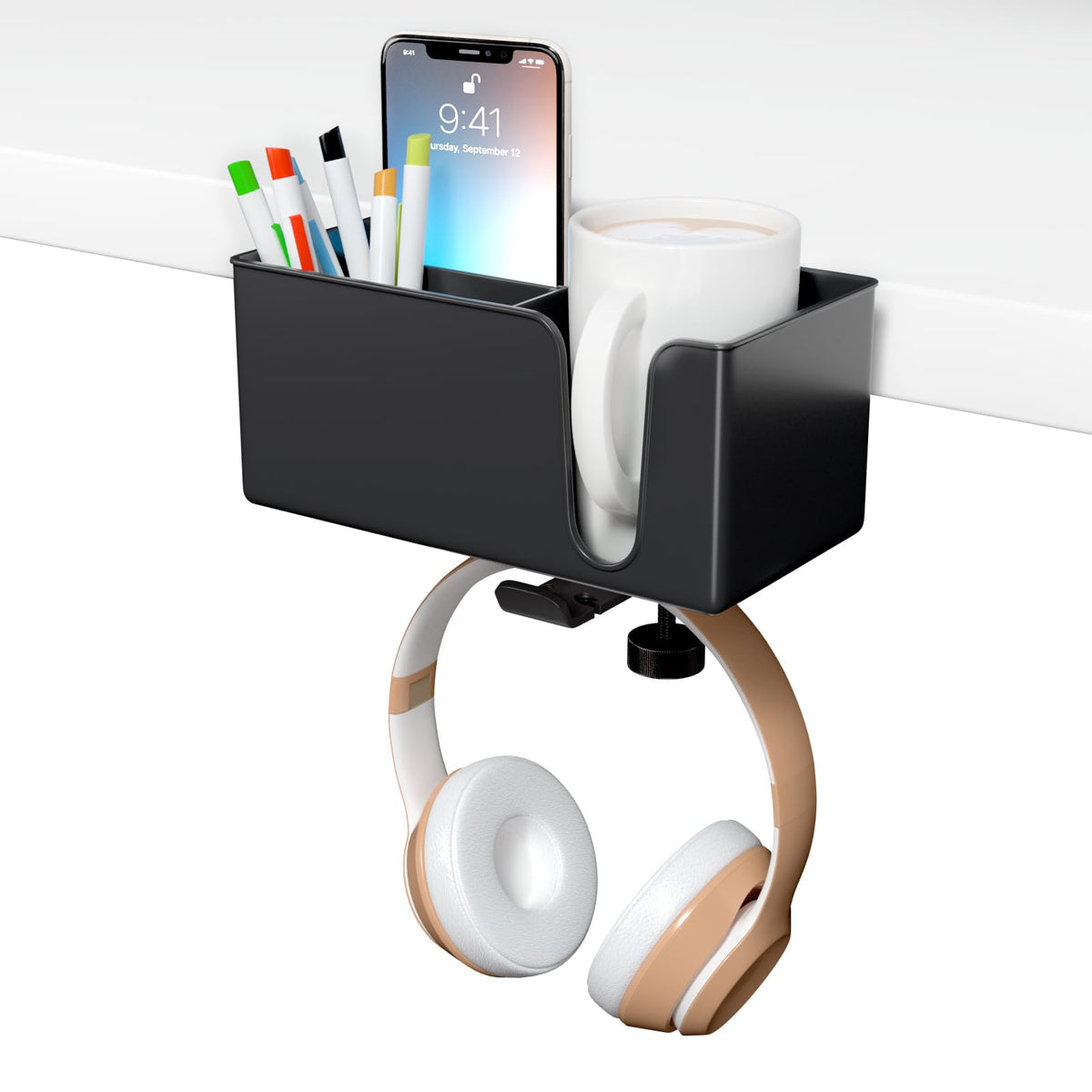 CUBE TECH 5 in 1 Desk Pencil Holder - Clamp on Under Desk - Image 1