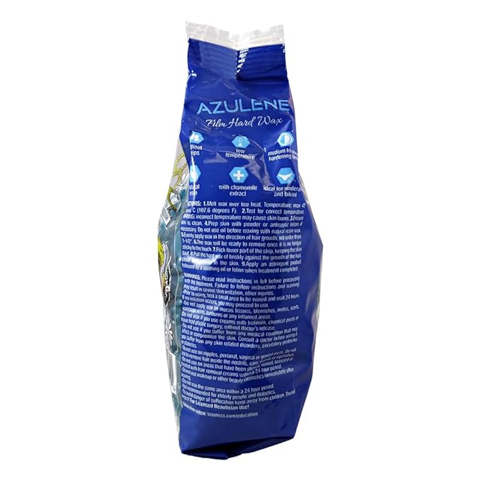 Waxness Film Hard Wax Beads Azulene 1.1 lb (500 g) – Stripless Professional Hard Wax with Azulene for Face & Body, Smooth Application – Made in Italy