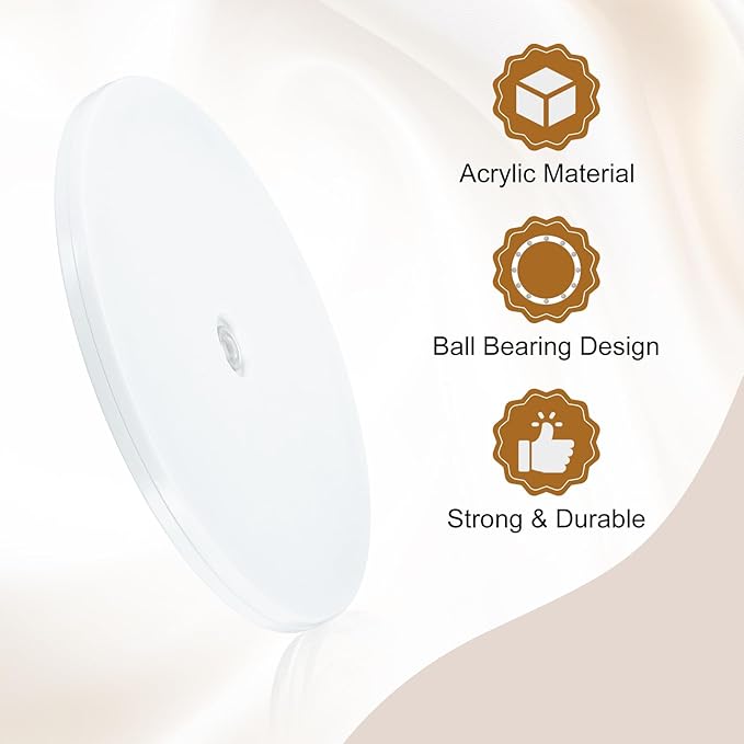uxcell 1Pack Acrylic Lazy Susan Turntable, 8" Spinner Lazy Susan Turntable Organizer, Acrylic Ball Bearing Rotating Tray for Pantry Spice Rack Decorating, White
