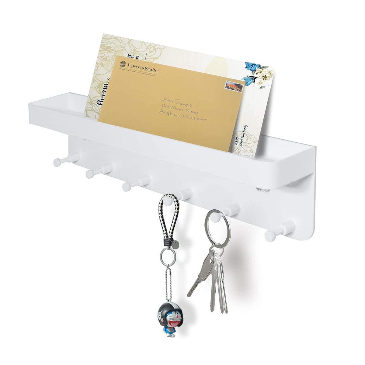 6 Hooks Key Holder for Wall, Mail Organizer Wall Mount with Key - Image 1