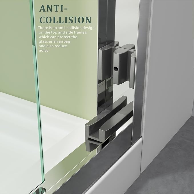 Chrome Glass Shower Door,50"-54" W x 72" H with 1/4" Tempered Glass Shower Door,Waterproof Design Double Sliding Stainless Steel Handles Hardware Bypass Shower Enclosure