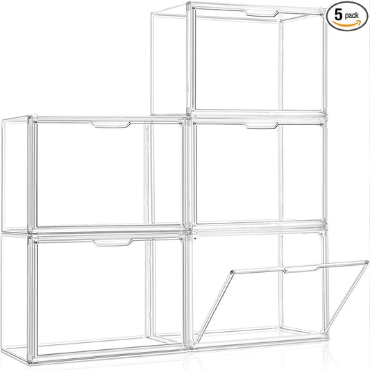Clear Stackable Storage Bins, Acrylic Display Case, Acrylic Boxes with Lids, Magnetic Lid Storage Bins for Handbags & Purse, Large Figures Collectibles, Storage Box for Home Organization(5 Pack)