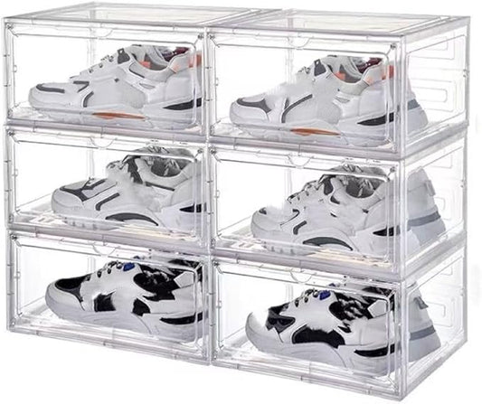 Transparent Plastic Stackable Shoe Storage Box, 6 Pack Side Opening Shoe Box, Suitable For Storing And Displaying Sneakers 13'' x 11.2‘ x 7.5’ (Transparent Colour)