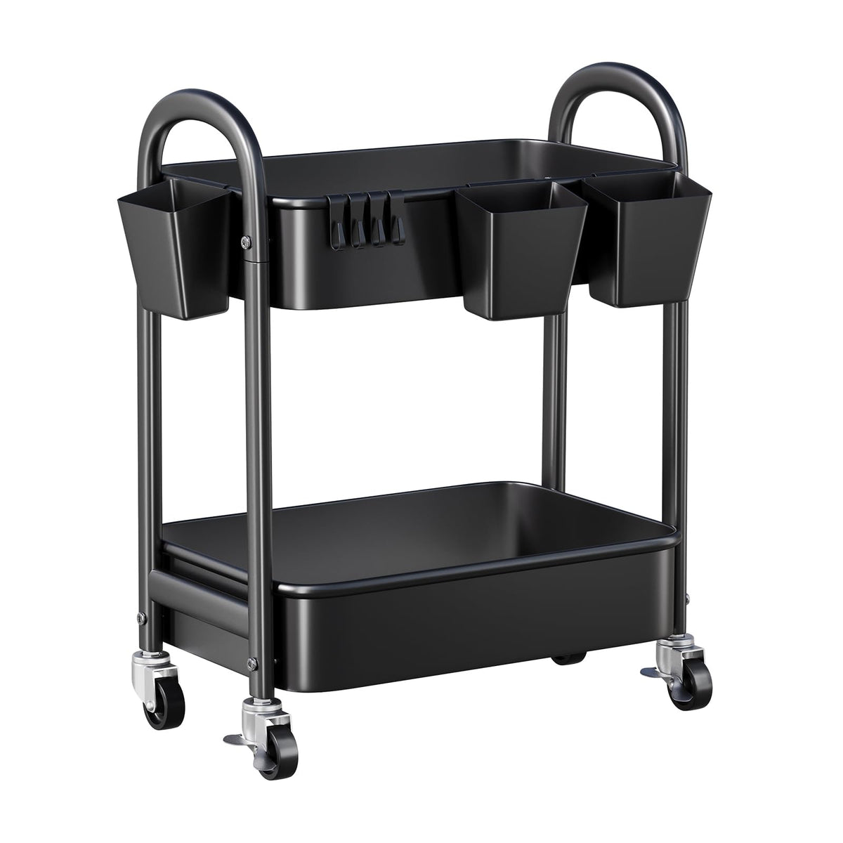 2 Tier Rolling Cart Metal on Wheels,Two Tiered Short Side Table - Image 1