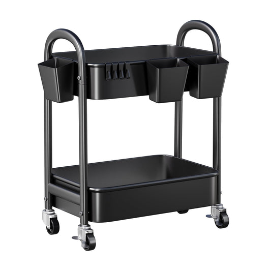 2 Tier Rolling Cart Metal on Wheels,Two Tiered Short Side Table - Image 1