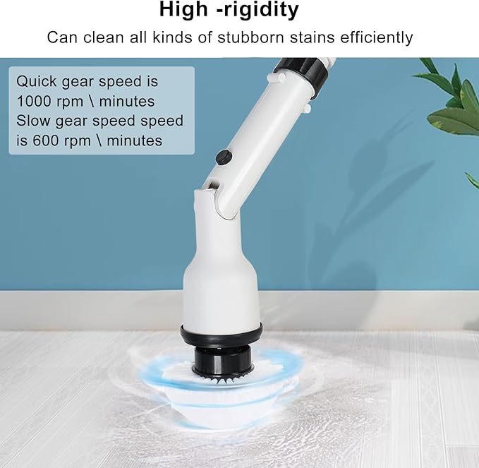 Electric Spin Scrubber, Cordless Cleaning Brush Scrubber, Shower Scrubber with 4 Replaceable Heads, IPX7 Waterproof, Dual Batteries, Adjustable Telescopic Handle for Bathroom/Tile/Grout/Floor (White)