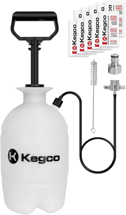 Kegco 1 Gallon Homebrew Hand Pump Pressurized Kegerator Cleaning Kit w/No-Rinse Cleaner