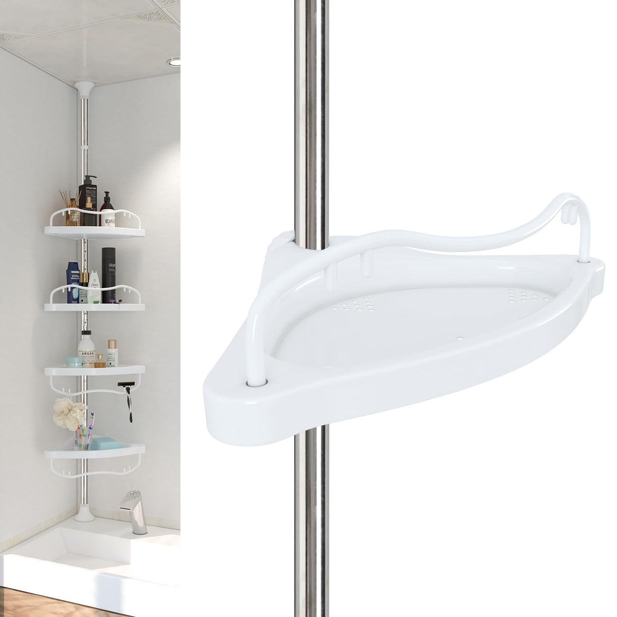 Corner Shower Caddy Tension Pole, 4 Adjustable Shelv | All Products - Image 1