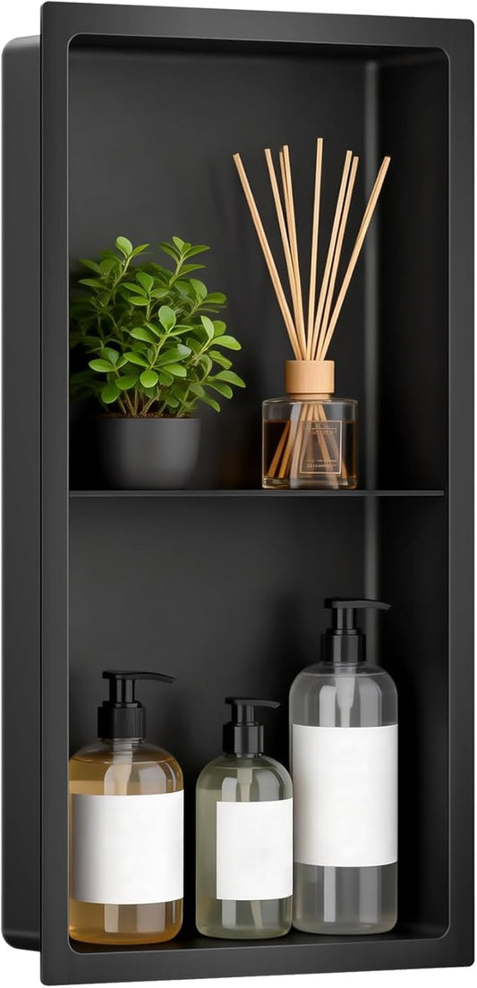 No Tile Needed Shower Niche 13"X 25", Bathroom Wall Niche Double Shelves, Stainless Steel Shower Niche for Bathroom, Kitchens, Balconies
