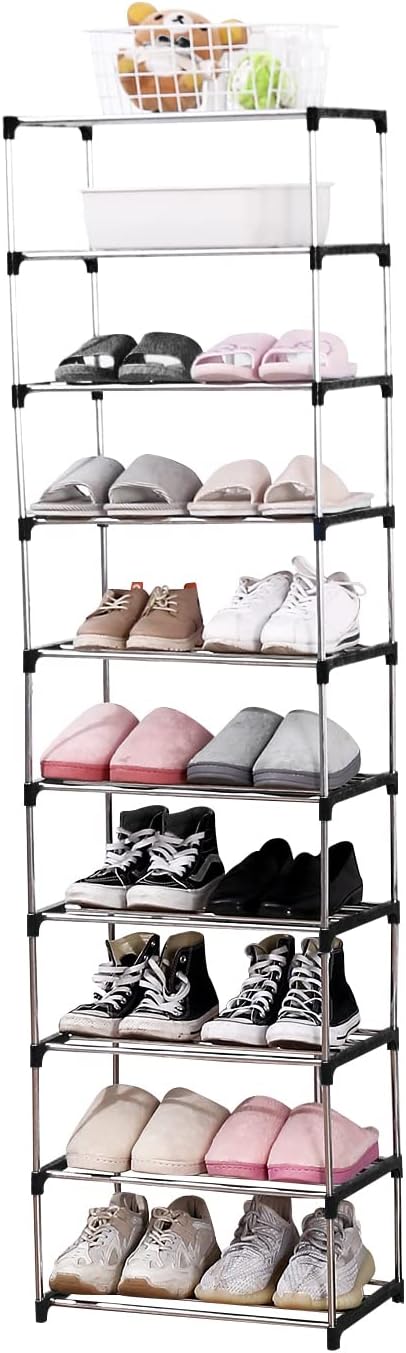 Stackable Small Shoe Rack, Entryway, Hallway and Closet Space Saving Storage and Organization (10-Tier, Black)