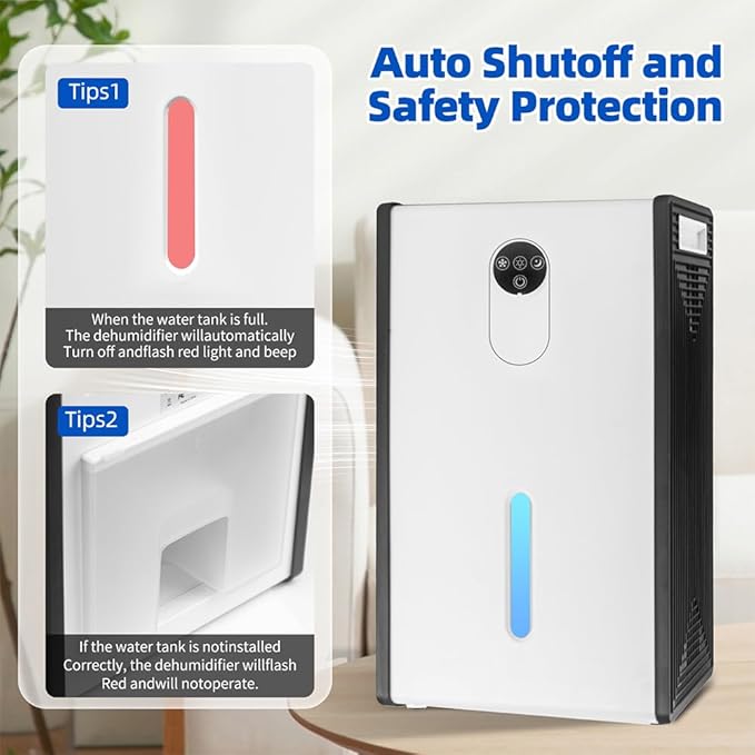 Dehumidifier for 1076 sq.ft,Quiet Portable Moisture Absorber with Auto Shut Off,Auto Defrost,72 OZ Water Tank,Drain Hose,7 Color LED Light,Sleep Mode for Basement Home Bedroom Bathroom RV