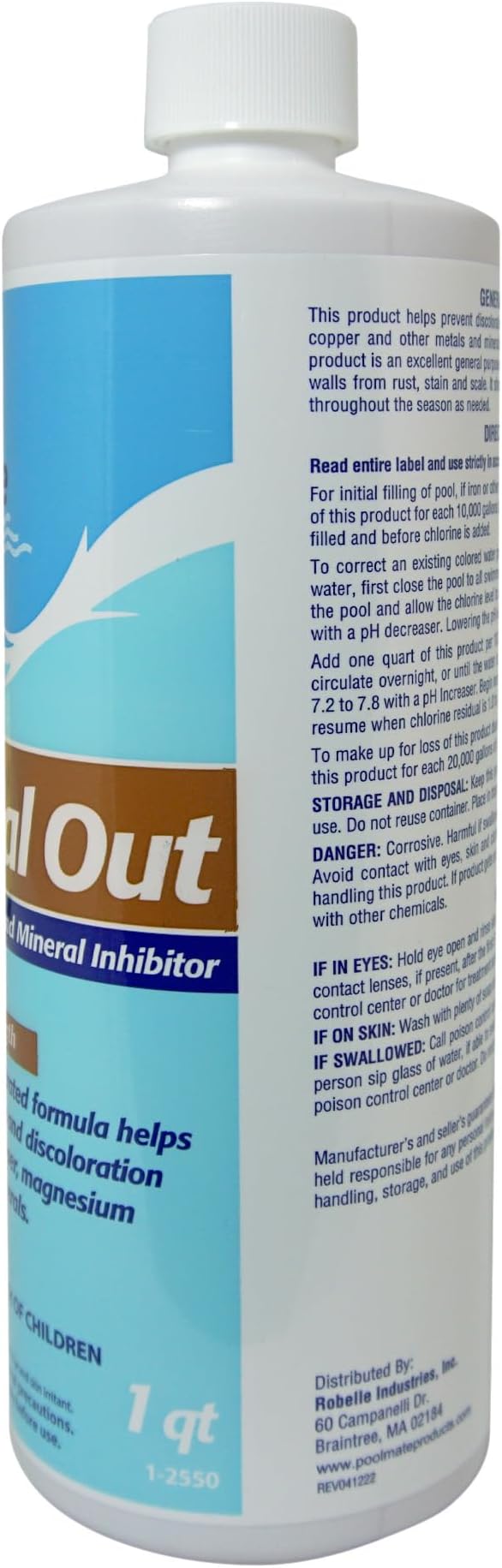 Pool Mate 1-Quart Concentrated Metal Out Stain and Mineral Inhibitor, Pool Metal Remover, Stain Remover, Made in USA