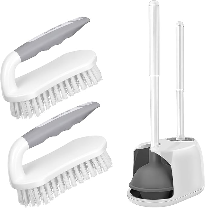 SetSail Toilet Brush and Plunger Set, Toilet Plungers for Bathroom Heavy Duty Toilet Bowl Brush and Holder+2 Pack Heavy-Duty Scrub Brushes with Stiff Bristles Cleaning Brush for Bathroom,Tub