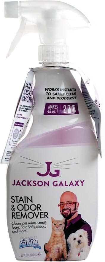 Jackson Galaxy: Stain & Odor Remover - Pet Urine Remover - 23 oz Bottle - 2 Fill Tablets Included - Eliminates Pet Stains & Odors Quickly - Works On Multiple Surfaces - Non-Toxic Formula