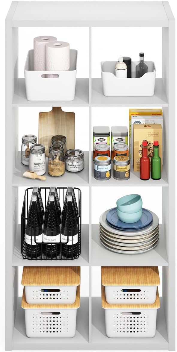 Furinno Hermite 8-Cube Open Shelves Kitchen Storage, Kitchen Island, Bakers Rack, Buffet Sideboard, White