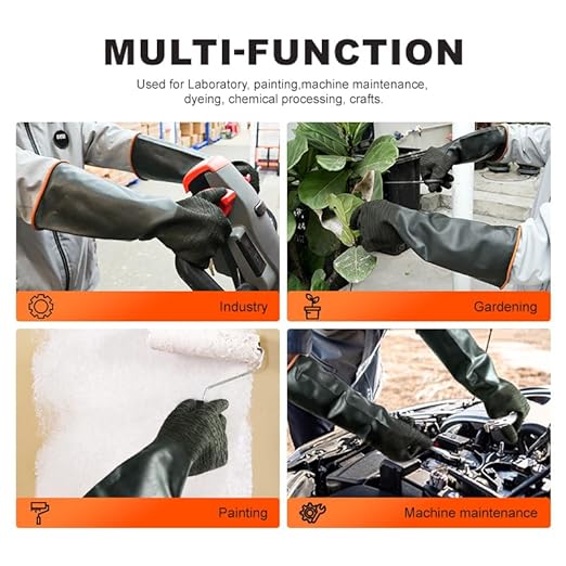 North Tower Chemical Resistant Gloves Rubber Heavy Duty Glove Work With Waterproof Gloves For Mens （14in,1 pair）