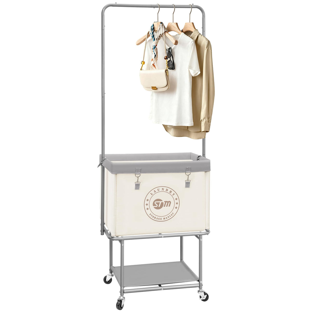 STORAGE MANIAC Rolling Laundry Cart with Hanging Bar & - Image 1