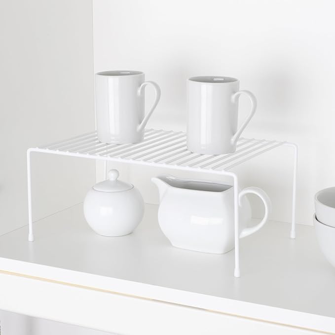 Smart Design Cabinet Storage Shelf Rack - Medium (8.5 x 13.25 Inch) - Steel Metal Wire - Cupboard, Plate, Dish, Counter & Pantry Organizer Organization - Kitchen [White]