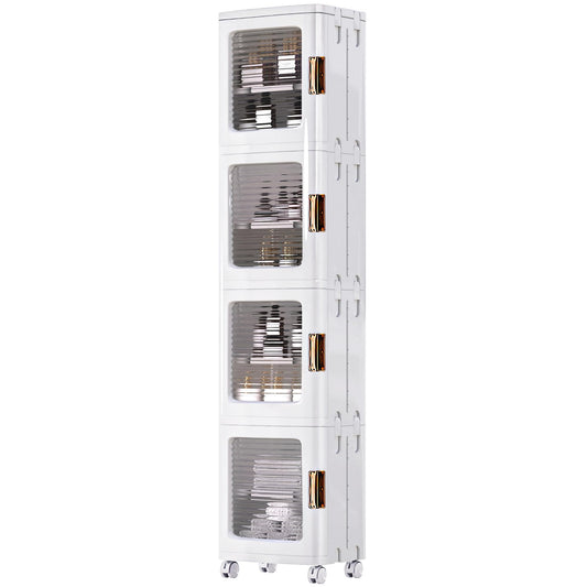 VECELO 4-Tier Narrow Storage Cabinet with Wheels, White - Image 1