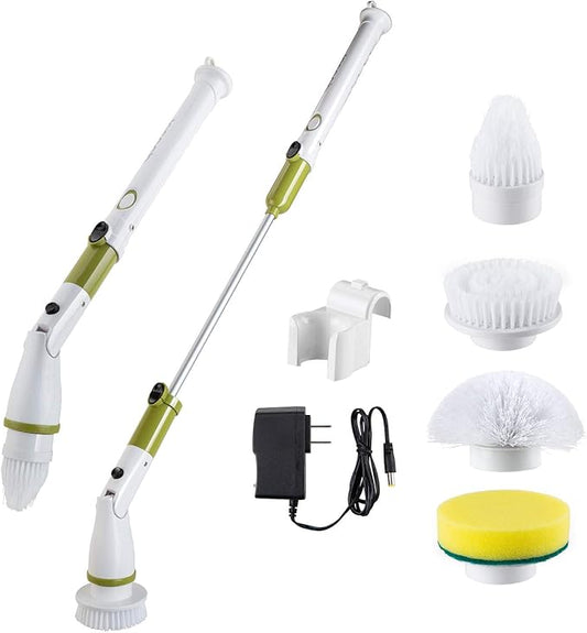 Electric Spin Scrubber Upgraded Power Scrubber 360 Cordless Tub and Tile Scrubber with 4 Replaceable Shower Scrubber Brush Heads, 1 Extension Arm for Cleaning Bathroom, Floor, Wall, Kitchen, Tub, Tile