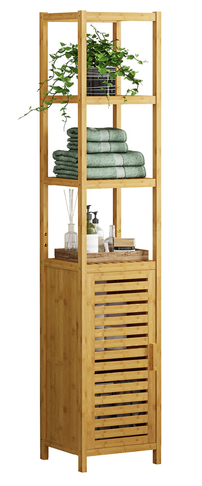 VIAGDO Storage Tall Slim Cabinet with Shutter Door and 3 Tier - Image 1