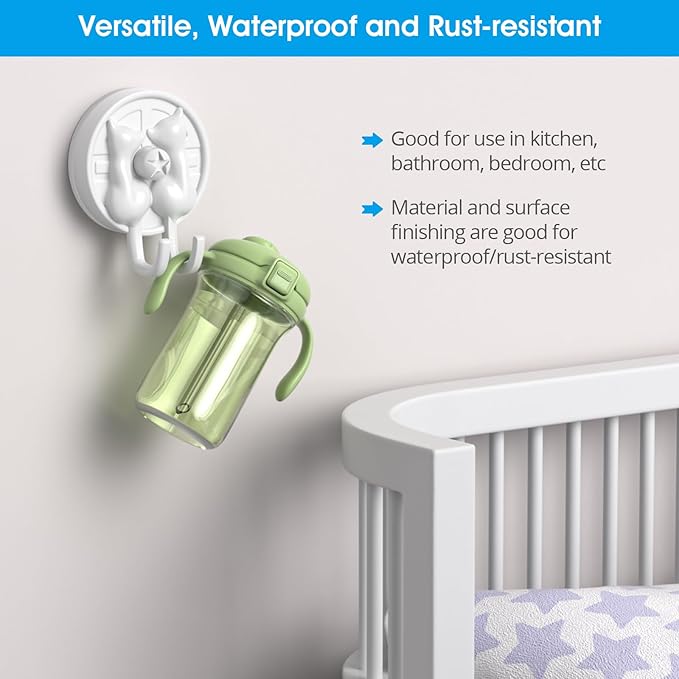 AST Cute Double-Cat Suction Cup Hook, 4 Pack, Heavy Duty Hooks, Upgraded Reliable Force of Both Adhesion and Vacuum, Wall Holders for Loofah, Towel, Coat and Bath Robe, Waterproof Hanger, Matte White