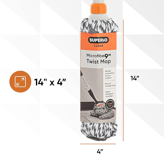 Superio Twist Mop Self Wringing Mop with Scrubber Microfiber Mop for Hardwood, Tile, Laminate Floors -Grey