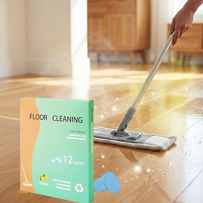 Floor Cleaning Tablets, 12PCS Floor Cleaner Tablets, High Shine & Deep Clean, Floor Cleaning Solution Tablet Lemon Scent, Flooring Protection Agent for Tile, Shine Wood (24PCS)