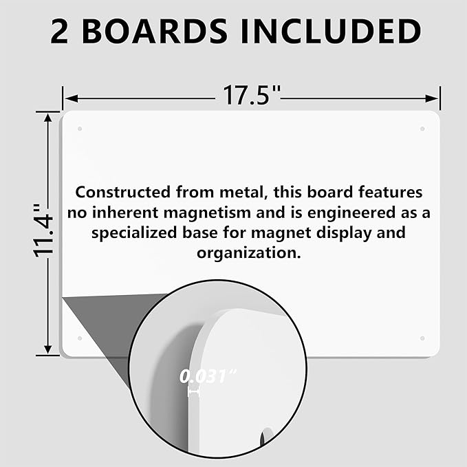 2 Pack Magnetic Board for Wall, 17.5" x 11.4" Magnet Bulletin Memo Board, Metal Sheets to Display Magnetic Letter Number Souvenir, Notes, Poetry, Photos, White