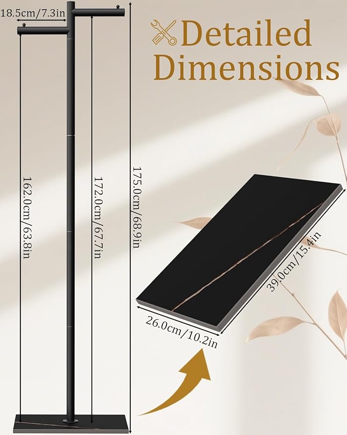 Free-standing Metal Coat Racks, Modern Garment Rack, Z-shaped Coat Tree with Natural Rock Base, for Bedroom, Office, Hallway, Entryway, Living Room, 175cm, Blackness