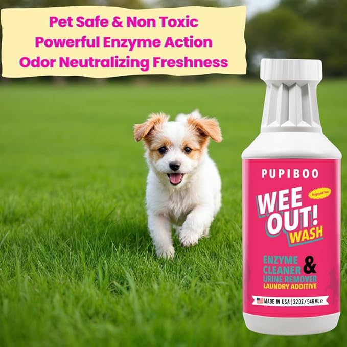 PUPIBOO Wee Out Wash Enzyme Laundry Additive for Pet Odor & Stain Removal - Pet-Safe, Non-Toxic Urine Eliminator for Washable Dog Pads, Bedding, and Blankets - Freshens & Cleans Fabrics