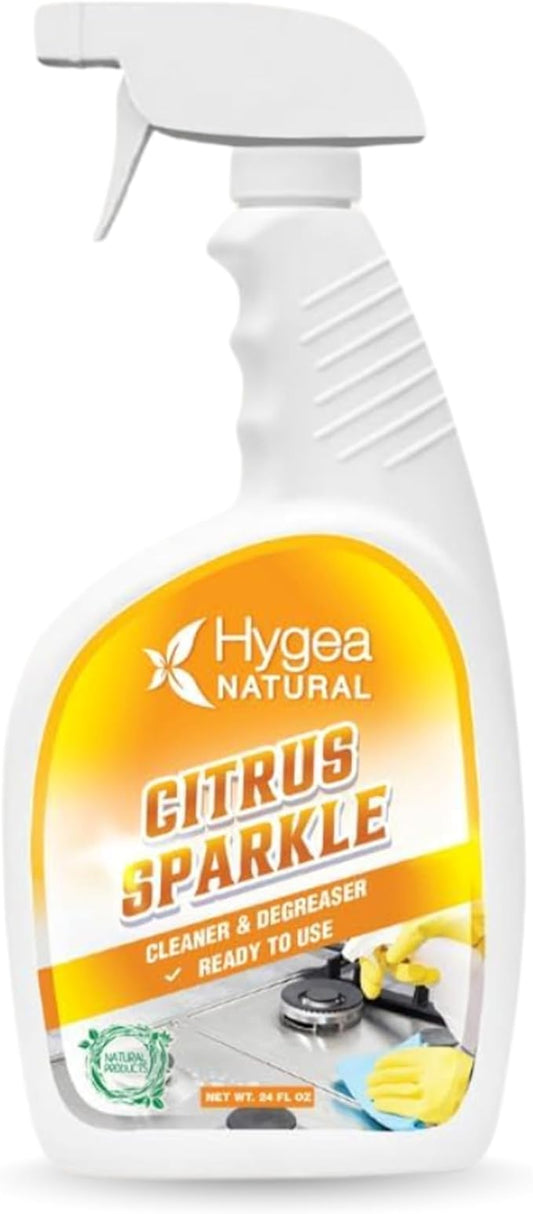 Hygea Natural Citrus Sparkle Chemical-Free Heavy Duty Degreaser & All Purpose Cleaner - Pure Citrus Extracts & Natural D-limonene - Removes Grease, Dirt & Grime (24oz Spray)