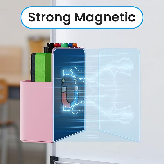 3 Pcs Magnetic Pen Holder, Magnetic Dry Erase Marker Holder, Wall Marker Pencil Holder for Fridge, Whiteboard Marker Holder for School, Office, Home, Locker Accessories (Pink)