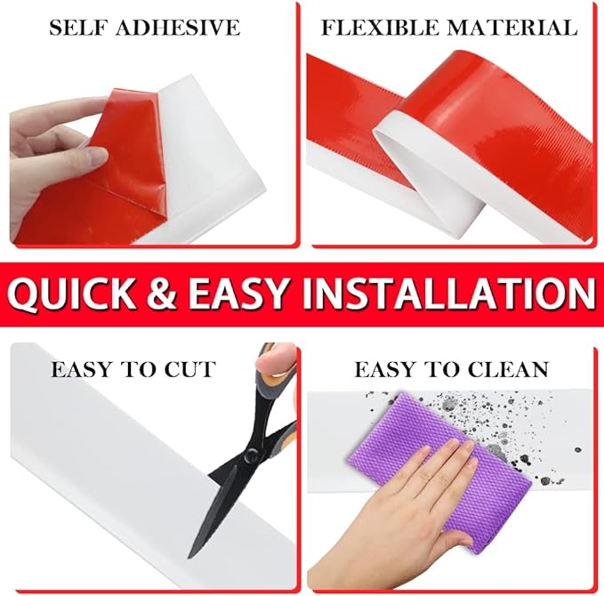 FONUNO Vinyl Wall Base Baseboard Molding Trim 4" Flexible Self Adhesive Rubber Wall Base Moulding Trim Peel and Stick Design, 4 Inch x 200 Feet, White