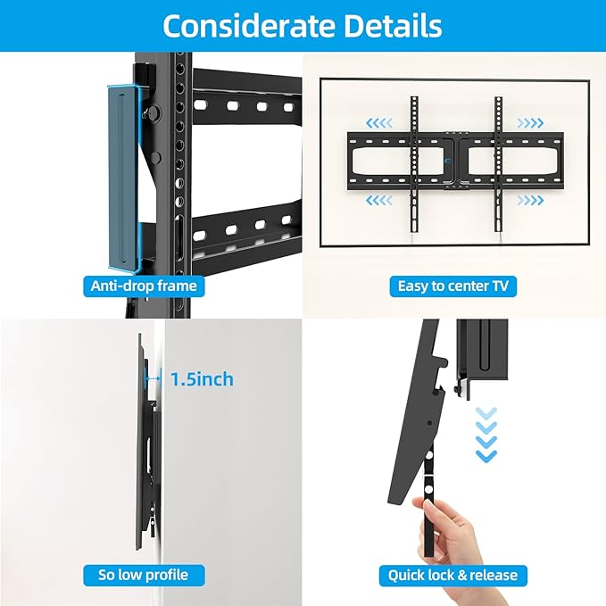 HOME VISION Heavy Duty Tilt TV Wall Mount Bracket for 32-86 Inch Flat/Curved TVs, 165Lbs Capacity, Max VESA 600x400mm, Fits 12/16/24 Inch Studs, Low Profile, Universal, HV9601