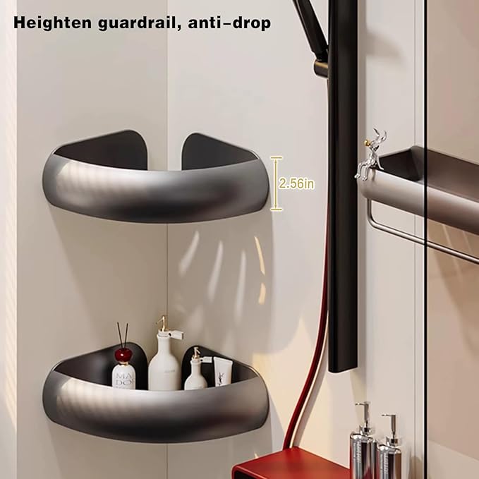 Corner Shower Caddy with Razor Holder, Adhesive Shower Shelf, No Drilling — Bathroom Shower Organizer Storage Rack, 2-Pack, Black