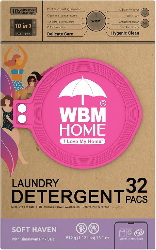 WBM Laundry Pods, 32 Count | Specially Designed for Undergarments With Soft Heaven Fragrance | Laundry Detergent Pods Formulated With Plant-Based Formula and Gentle Stain Remover