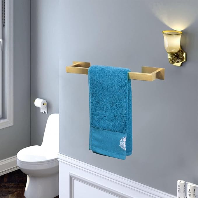 Bathroom Towel Bar Self Adhesive, No Drilling Towel Rack Easy to Install,Hand Towel Holder Made of Premium Stainless Steel Sticky on Hand Towel Hanger for Kitchen, Toilet.(16IN, Gold)