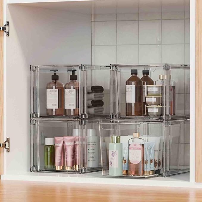 2Pack/4Pack Large-Capacity Stackable Storage Drawers for Organizer,Clear Acrylic Ample Bins,Easily Assemble,for Bathroom Closet/Kitchen Cabinets/Vanity/Undersink/Pantry Organization (2)
