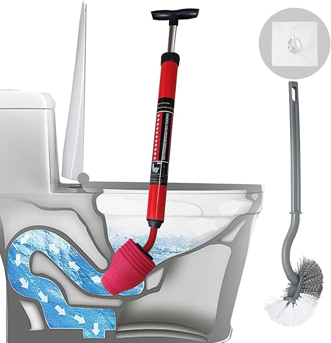 Toilet Plunger, High-Pressure Plungers for Bathroom, Toilet Brush and Plunger Set - Powerful Air Drain Unclogger & Heavy-Duty Clog Remover for Bathroom Drains, and Clogged Pipes