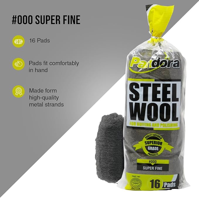 Pandora Steel Wool #000 - Grade, 240 Pads for Buffing and Cleaning - Metal Strands - Ideal for Wax and Polish Removal