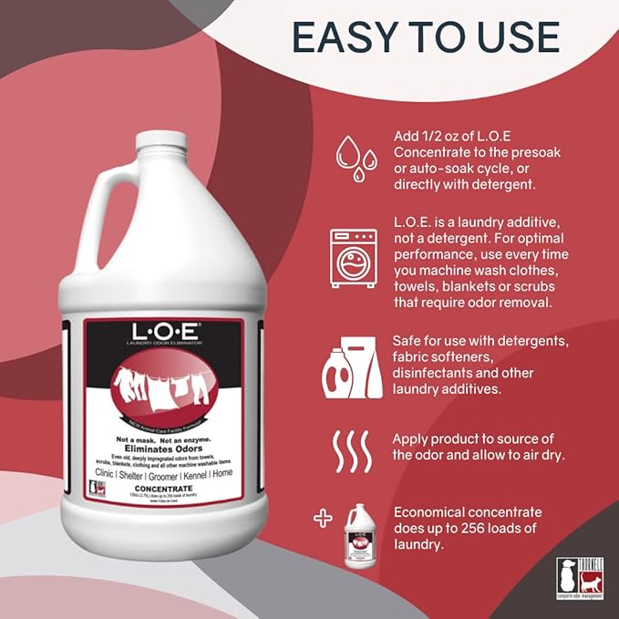 Odorcide Laundry Odor Eliminator Concentrate – Pet Odor Eliminator for Strong Odor – Pet Smell & Urine Odor Eliminator for Clothes – Laundry Odor Neutralizer w/ Safe, Non-Enzymatic Formula (128 oz)