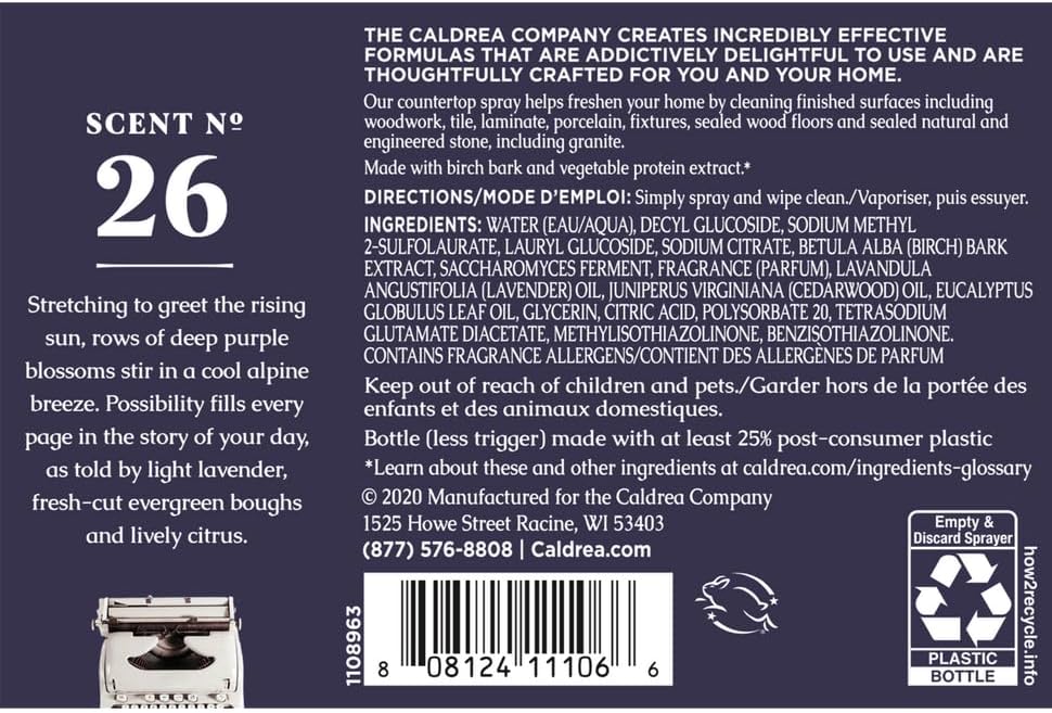 Caldrea Multi-surface Countertop Spray Cleaner, Made with Vegetable Protein Extract, Lavender Cedar Leaf, 16 oz, 3 Pack