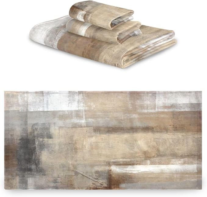 Taupe Grey Bath Towels Set,3 Piece Brown Beige Ombre Towels Set(1 Bath Towel 1 Hand Towel 1 Washcloth),Absorbent Soft Decorative Abstract Bathroom Towels for Shower,Fingertip,Hair,Face