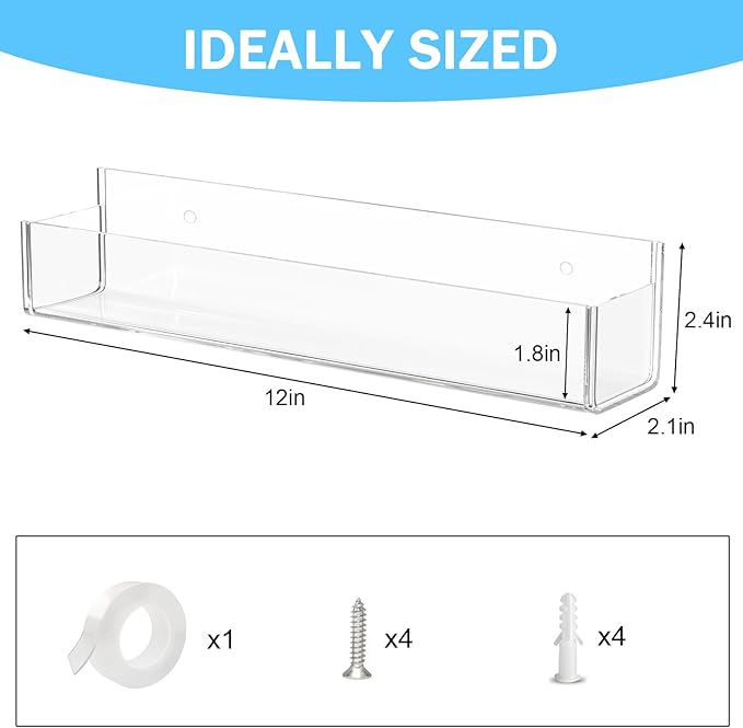 Wall-Mount Acrylic Spice Rack 2-Pack - No Drilling Required