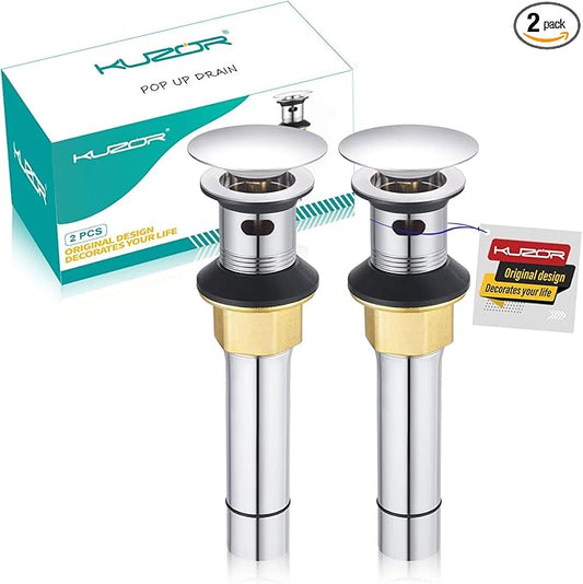 2-Pack Pop Up Bathroom Sink Drain with Overflow - Fits 1-5/8" to 2" Holes, Chrome 304 Stainless Steel for Vanity/Vessel Sink