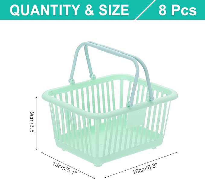 PATIKIL 8PCS Small Plastic Basket,Mini Storage Basket Grocery Tiny Shopping Baskets with Handle Organizer Filtered Water for Organizing Toys Fruits Veggies Snacks, Green