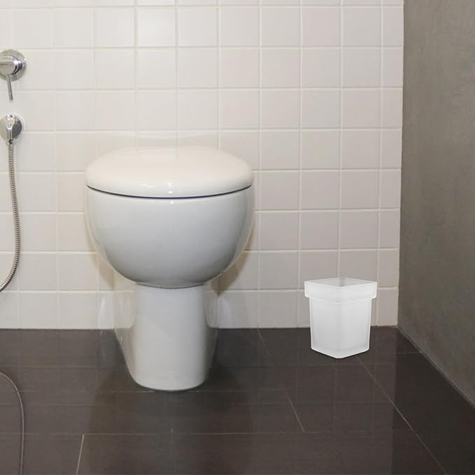Ceramic Toilet Bowl Brush Holder with Frosted Square Storage Cup, Small Bathroom Cleaning Brush Container for Household Toilet Accessories